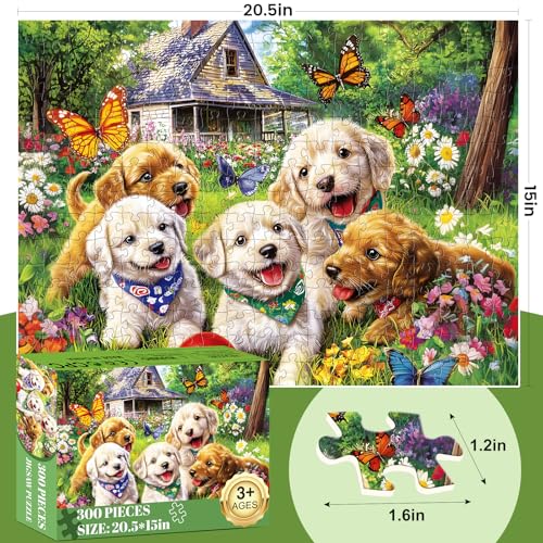 Nitktaia 300 Piece Puzzles for Adults Garden Dog Jigsaw Puzzle for Children Elderly Large Piece Fun Animal Puzzle for Kids Ages 810 1012Cute Puppy Pet Lover Jigsaw PuzzlesFamily Game Great Gift 20515in - Image 5