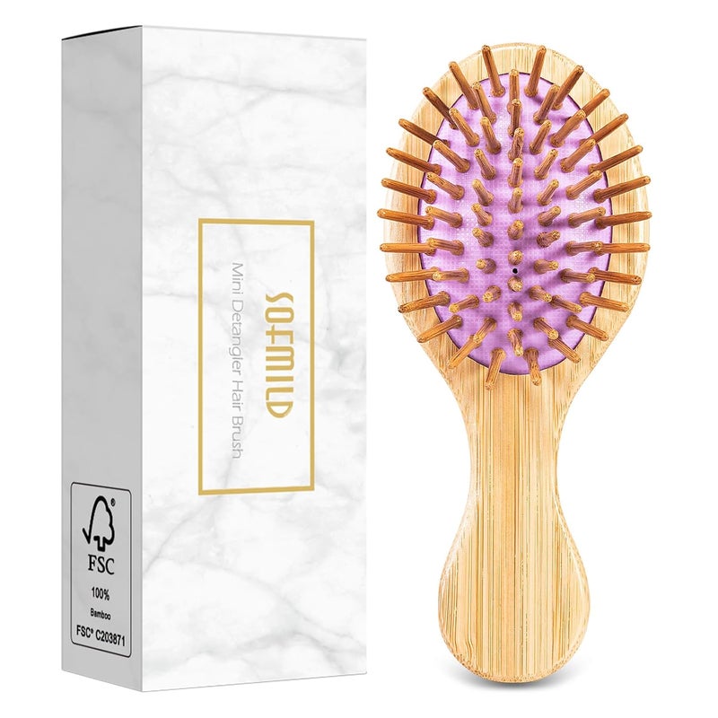 Sofmild Mini Hair Brush Sofmild Bamboo Detangling Travel Hair Brush for Women Girls Kids Wet Dry Curly All Hair Types Mini Small Detangler Brush for Purse Car Travel Bag Essentials
