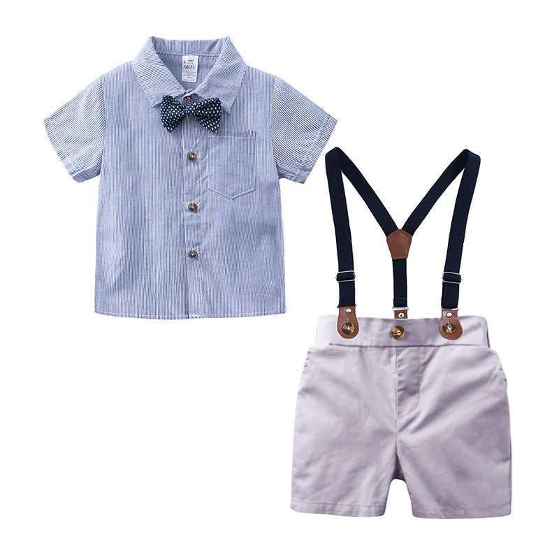 Boys White Romper Suspenders Bowtie Set XTZ8339B shirt style