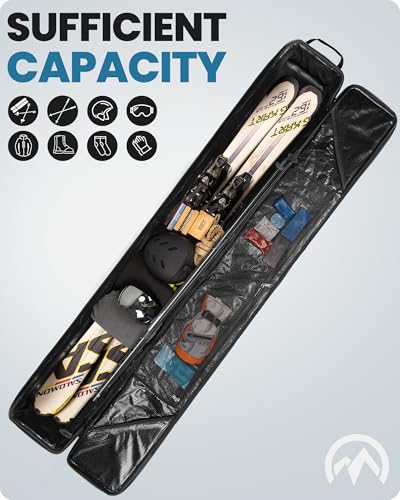 OutdoorMaster Ski Bag with Hard Shell On Both Ends, Ski Bags for Air Travel, Ski Case with Pockets and Removable Shoulder Straps - Up to 185cm Ski Boards - Image 4
