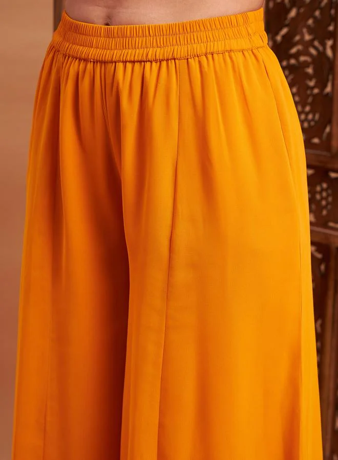 SASSAFRAS Embellished Gathered Detail Peplum Top and Wide Leg Pants Co-ords by Styli