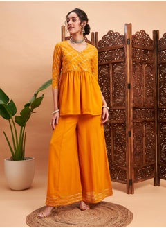SASSAFRAS Embellished Gathered Detail Peplum Top and Wide Leg Pants Co-ords by Styli  - Image 1