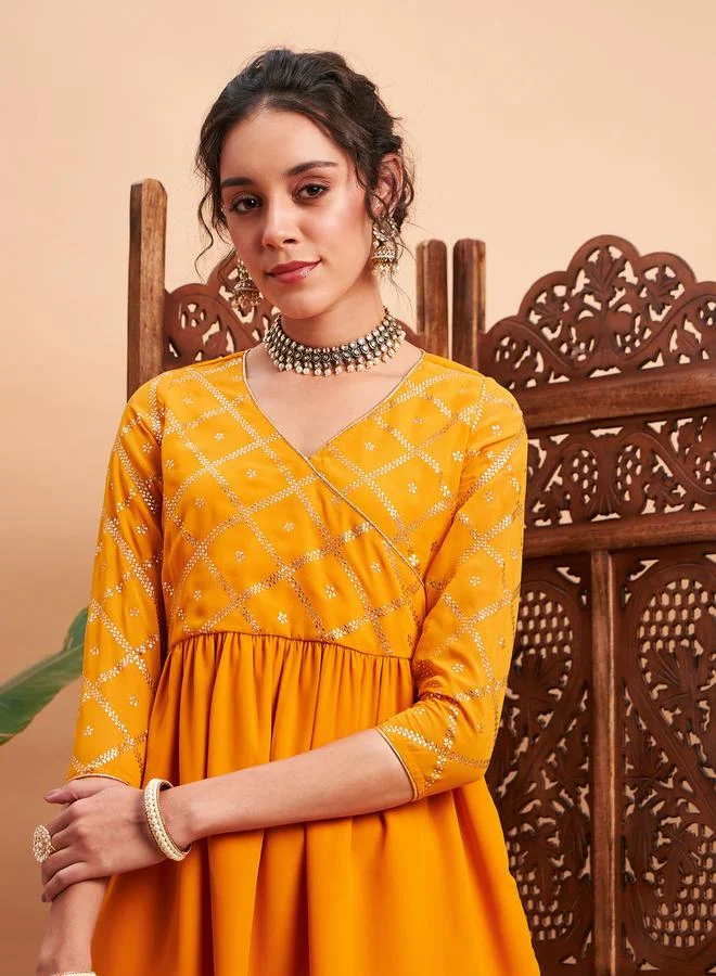 SASSAFRAS Embellished Gathered Detail Peplum Top and Wide Leg Pants Co-ords by Styli