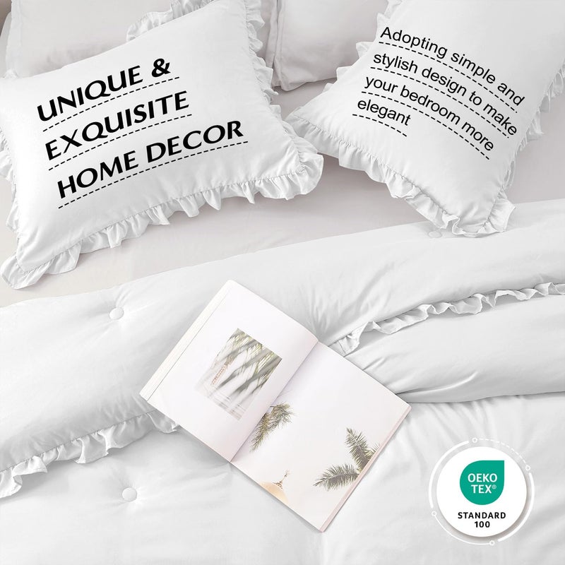 HARBOREST Queen Comforter Set White - Ruffle Comforter for Queen Size Bed, Fluffy Queen Size Comforter Set for All Seasons, 3 Pieces(1 Comforter & 2 Pillow Shams) - Image 4