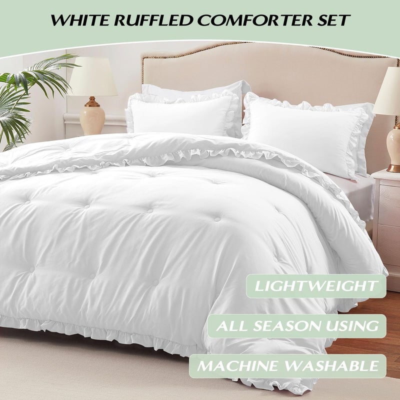 HARBOREST Queen Comforter Set White - Ruffle Comforter for Queen Size Bed, Fluffy Queen Size Comforter Set for All Seasons, 3 Pieces(1 Comforter & 2 Pillow Shams) - Image 2