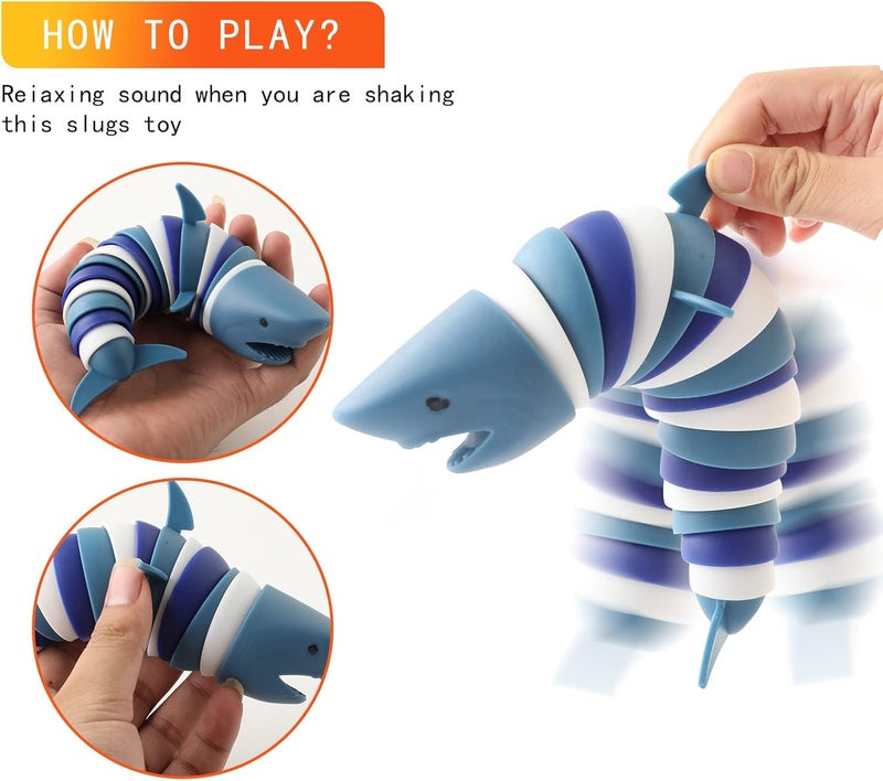 MEIEST Fidget Slug 3D Articulated Stretch Shark, Sensory Stress Relief for Adults and Kids, Pressure Relieving Anti-Anxiety Office Desk Toy (Multi-Color) - Image 3