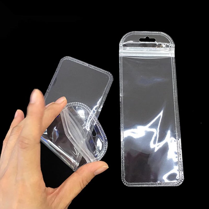 PABCK 100 Pieces Self Sealing Bag with Hang Hole Resealable Zip Storage Lock Clear Plastic Hanging Bags for Packaging Jewelry Decorative Gift 2.16x8.66 inch (usable size 1.77x7.28 inch) - Image 1