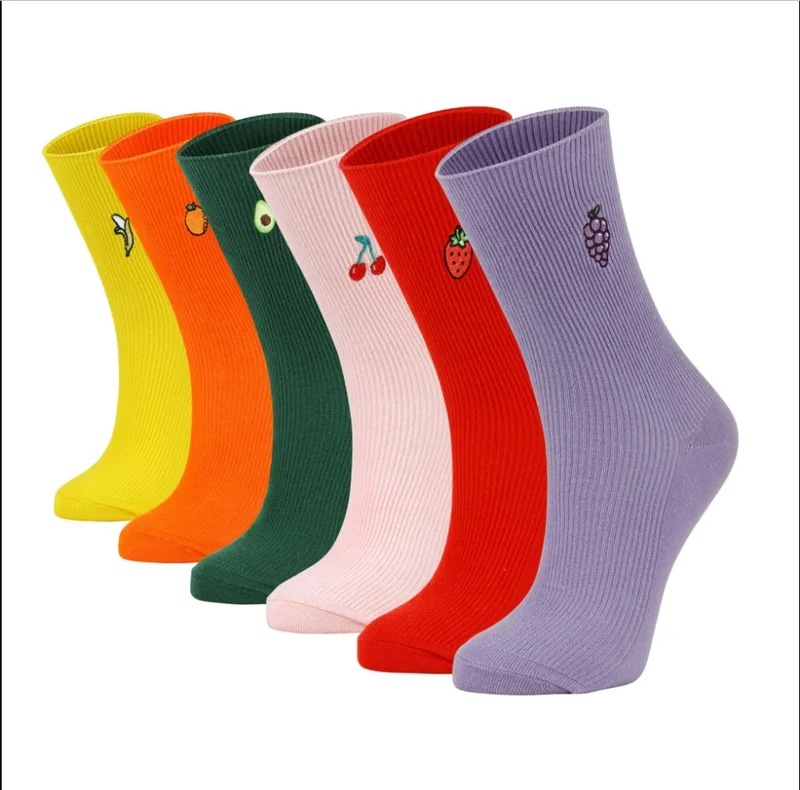 Ozzy Socks 6 Pairs Fruit Embroidered Colorful Socks Box