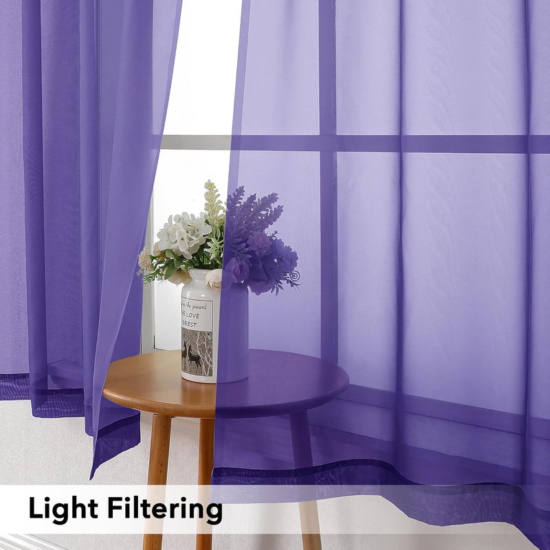 SimpleBrand Purple Short Sheer Curtains 45 Inch Length for Small Windows, Rod Pocket 2 Panels Set Solid Voile Drapes Window Sheer Curtains for Bedroom Bathroom Kids Room Kitchen, 42x45 Inch - Image 2