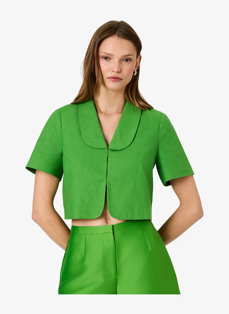 Women's Botanica Green Theo Linen Oversized Collar Top