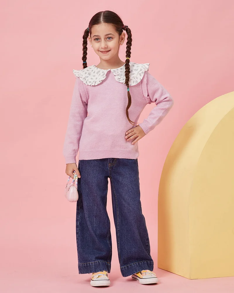 REDTAG Girls Lilac Collared Pullover