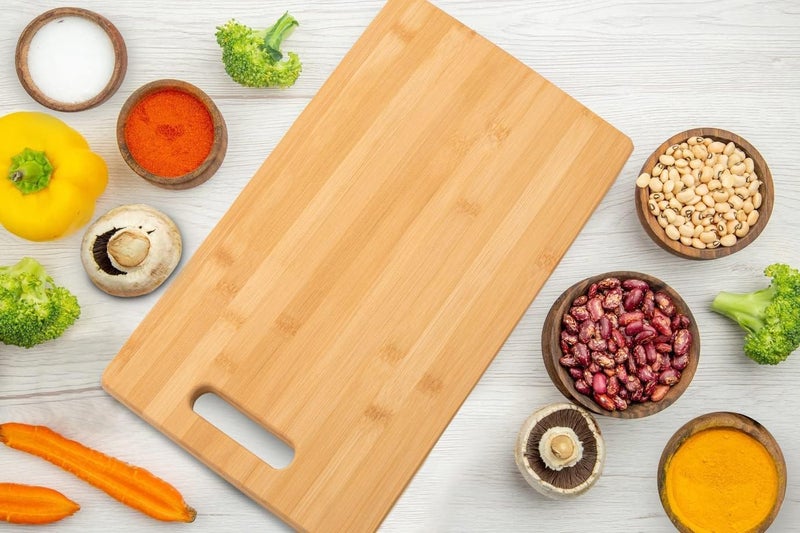 FRESHOME Bamboo Cutting Board for Kitchen - Eco-Friendly Wooden Chopping Board for Vegetables, Fruits, Cheese - BPA-Free, Anti-Microbial, with Stainless Steel Handle (30 x 20 cm) - Image 1