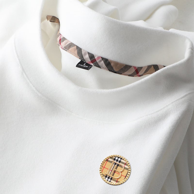 Men'S Fleece Semi-High Collar Long-Sleeved T-Shirt Base Shirt Men'S Double-Sided Fleece Thickened Warm White Sweater Trendy Inner - Image 2