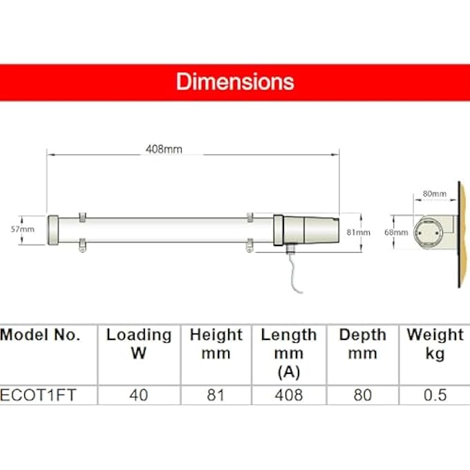 ECOT2FT TUBULAR HEATER - 2 FOOT TUBE WITH BUILT IN THERMOSTAT - MOUNTING BRACKETS INCLUDED WHITE/GREY - Image 3