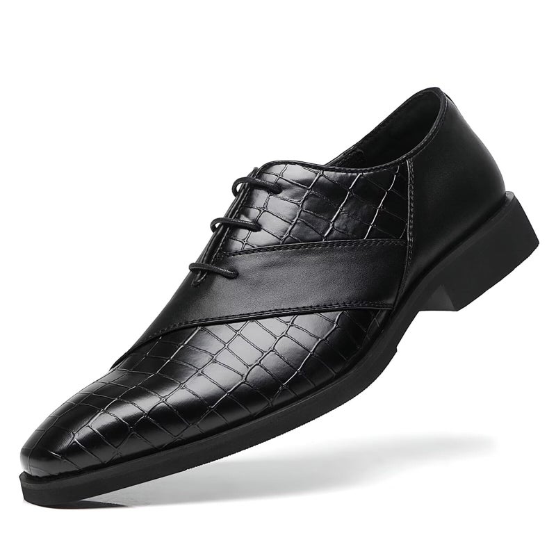 SANNAX Menâ€™s Oxfords Formal Lace Up Dress Shoes, Classic Business Casual Leather Shoes for Men Black - Image 1