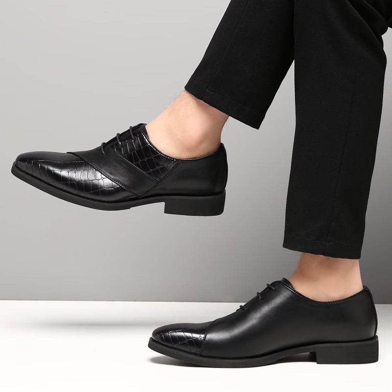 SANNAX Menâ€™s Oxfords Formal Lace Up Dress Shoes, Classic Business Casual Leather Shoes for Men Black - Image 2