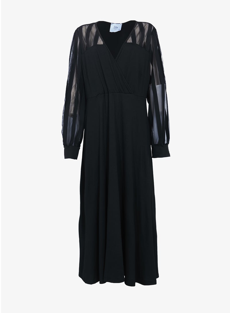 Ella Plus A-line Dress With Sheer Sleeves - Image 1