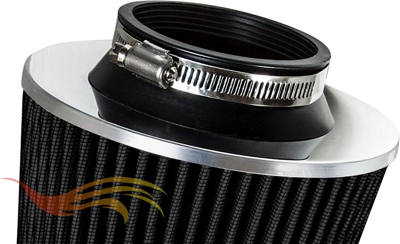 Rtunes Racing BLACK 3" 76 mm Inlet Cold Air Intake Cone Replacement Performance Washable Clamp-On Dry Air Filter - Image 4