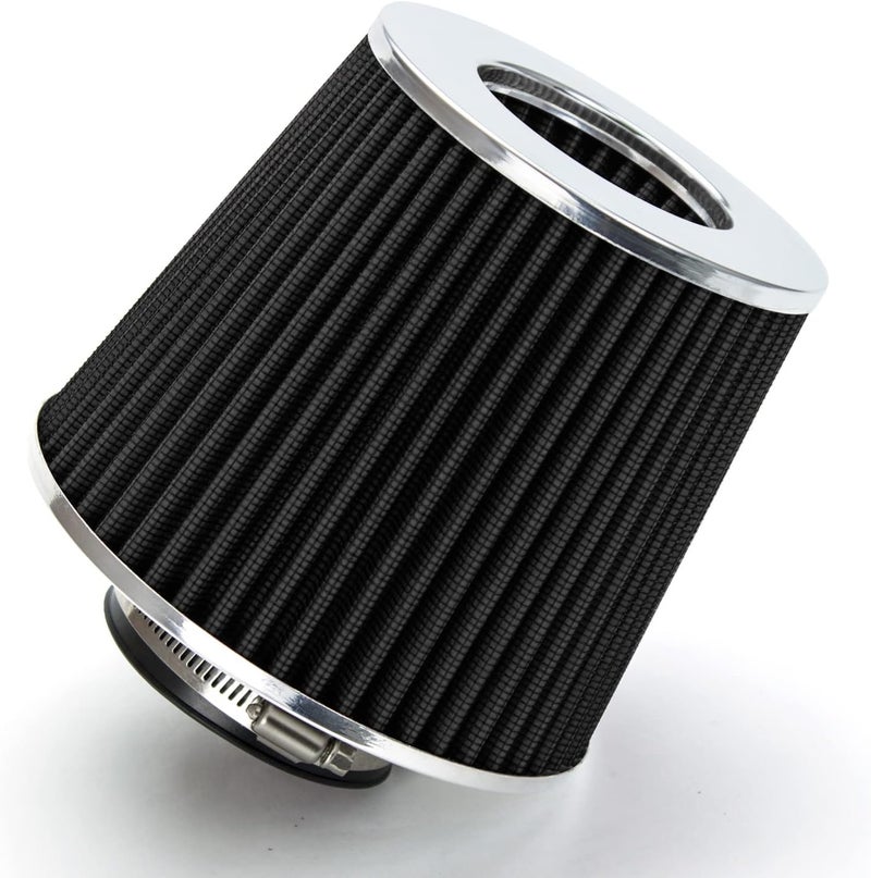 Rtunes Racing BLACK 3" 76 mm Inlet Cold Air Intake Cone Replacement Performance Washable Clamp-On Dry Air Filter - Image 1