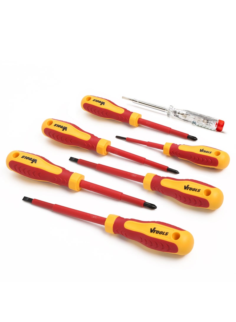 VTOOLS 7 Piece Insulated Screwdriver Set ( 3 Flat Tips, 3 Phillips, & 1 Line Tester) ) - Image 1