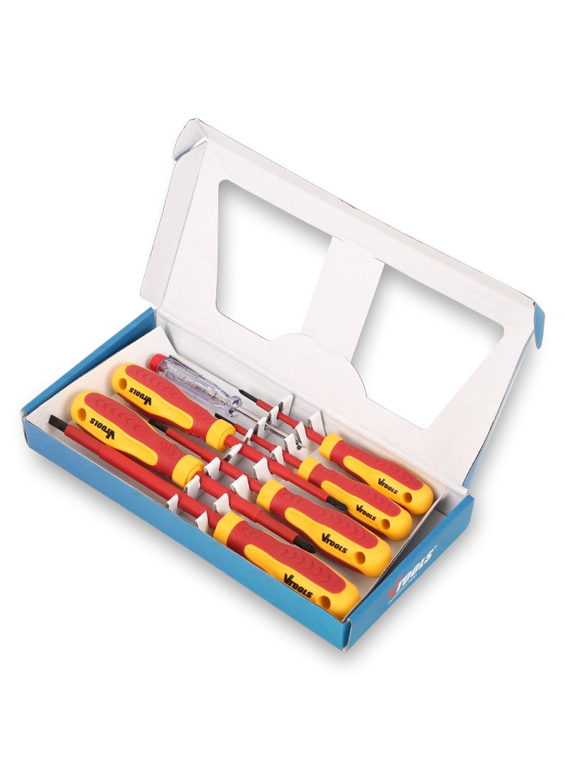 VTOOLS 7 Piece Insulated Screwdriver Set ( 3 Flat Tips, 3 Phillips, & 1 Line Tester) ) - Image 2
