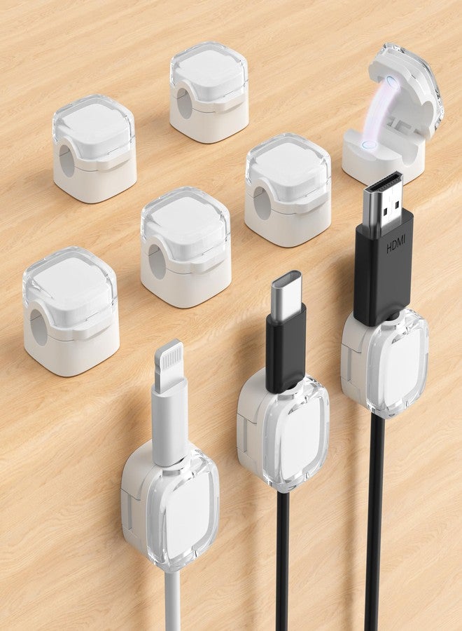 COOCAT Magnetic Cable Clips, Adjustable Cord Holder for Under Desk Cable Management, Adhesive Wire Keeper Organizer for Home Office Desk Phone Car Wall Desktop Nightstand (9-Pack White Crystal) - Image 1