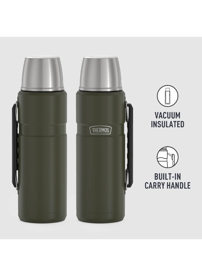 THERMOS STAINLESS STEEL VACUUM INSULATED ARMY GREEN BOTTLE 1.2LTR - Image 2