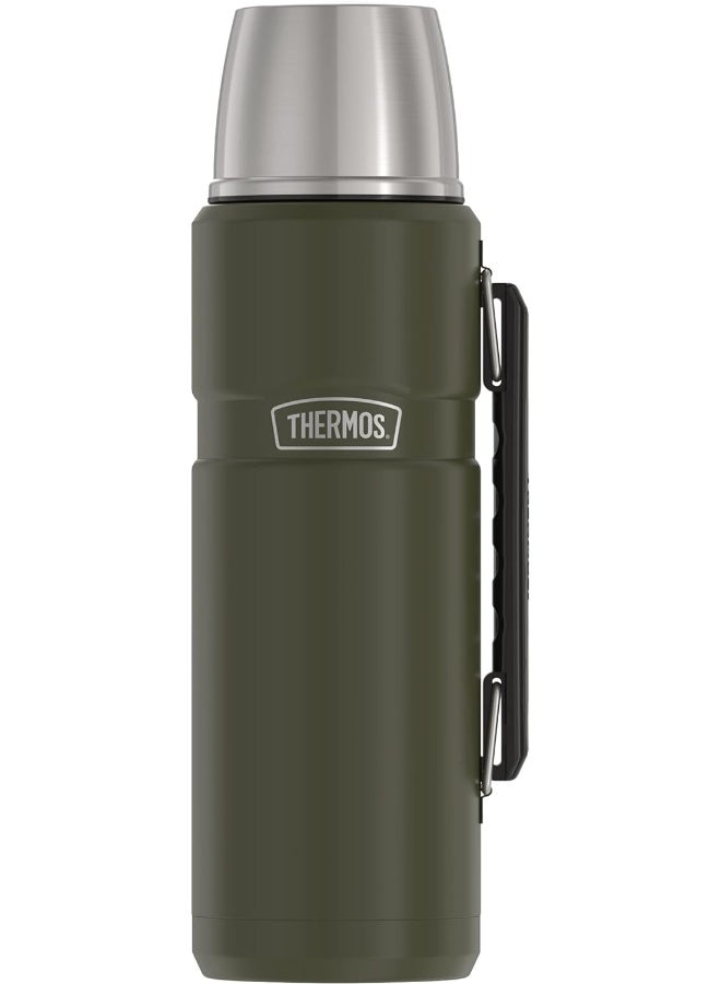 THERMOS STAINLESS STEEL VACUUM INSULATED ARMY GREEN BOTTLE 1.2LTR - Image 1