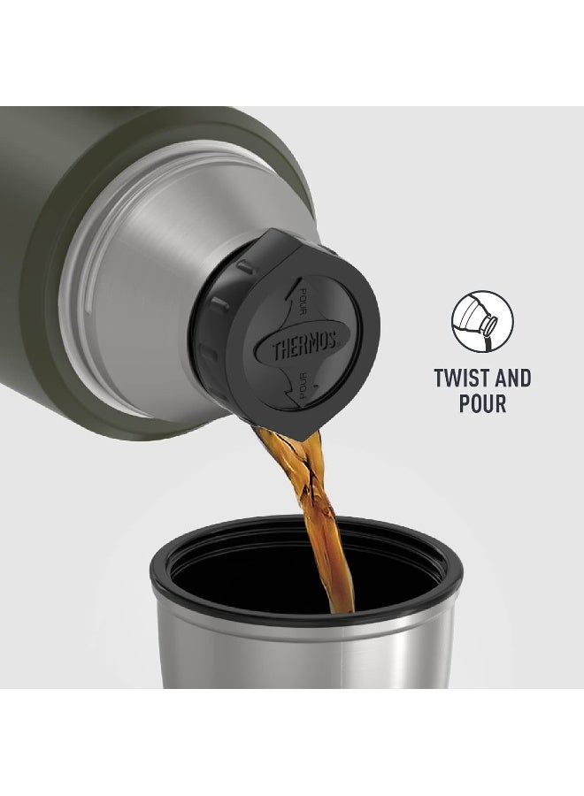 THERMOS STAINLESS STEEL VACUUM INSULATED ARMY GREEN BOTTLE 1.2LTR - Image 4