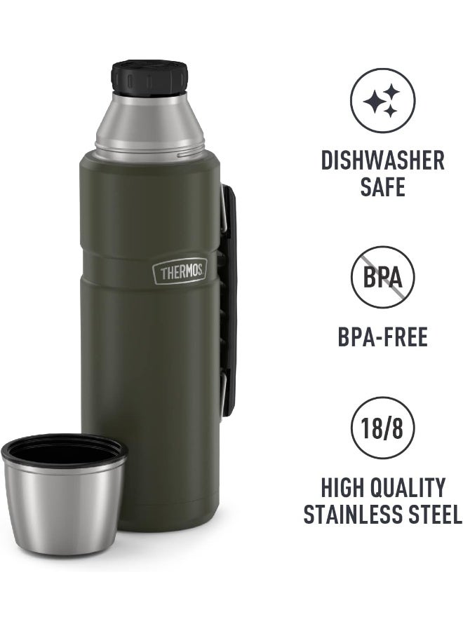 THERMOS STAINLESS STEEL VACUUM INSULATED ARMY GREEN BOTTLE 1.2LTR - Image 5