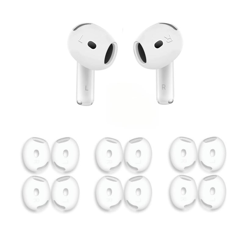 Love Mei 6 Pairs Ear Cover for AirPods 4,Anti Slip Ear Skin Tips Accessories Sport Ultra Thin Slim Soft Silicone Ear Tips Earbuds Gel Cover Compatible with AirPods 4th Generation (White) - Image 1