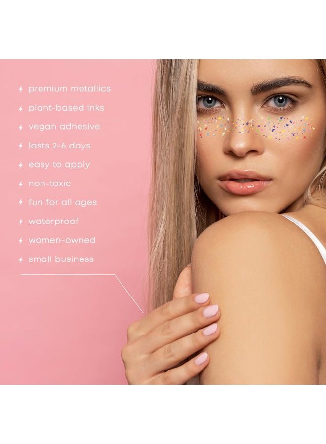 Flash+Tattoos RAINBOW CONFETTI FRECKLES set of 10 premium boho waterproof temporary metallic gold and silver jewelry foil , face tattoo, face sparkle, festival tattoo, rainbow tattoo, - Image 3