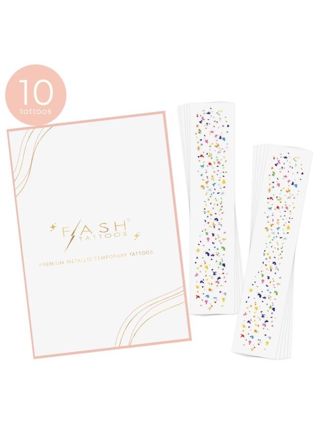 Flash+Tattoos RAINBOW CONFETTI FRECKLES set of 10 premium boho waterproof temporary metallic gold and silver jewelry foil , face tattoo, face sparkle, festival tattoo, rainbow tattoo, - Image 2