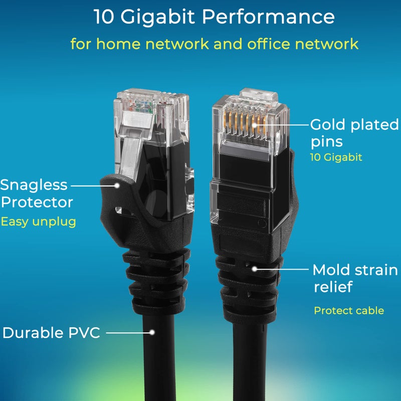 Rapink Patch Cables Cat6 1ft (24 Pack), Ethernet Patch Cable 10G, Cat 6 Patch Cable for Patch Panel to Switch, Flexiable Cat 6 Ethernet Cable with Gold Plated Black - Image 4