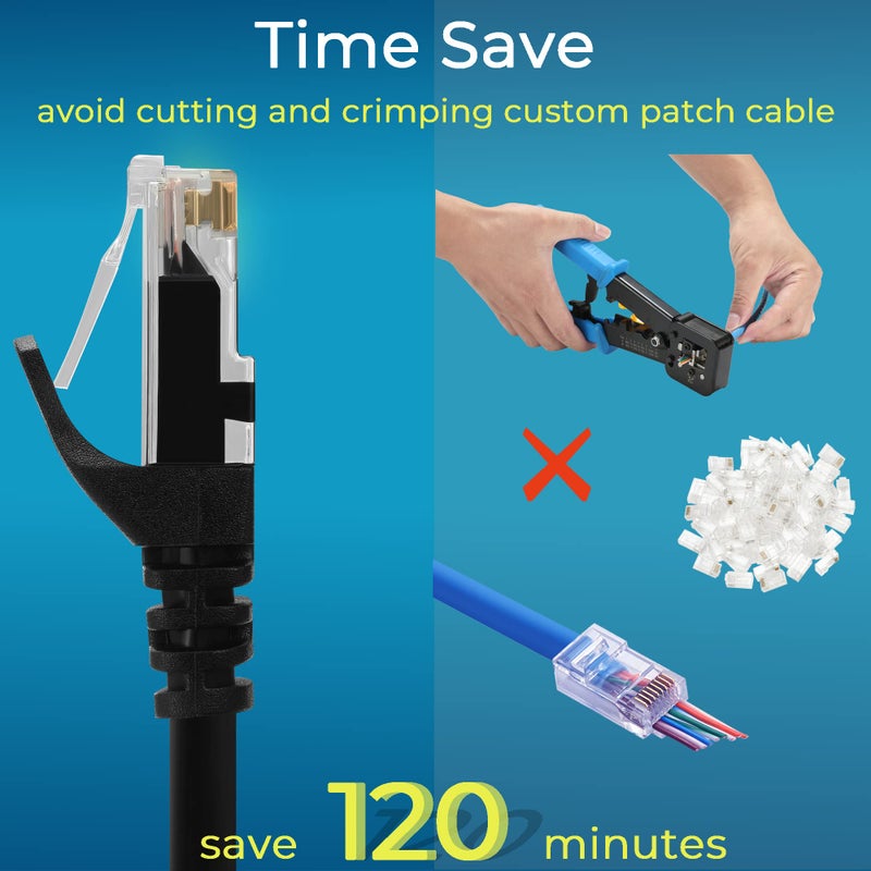 Rapink Patch Cables Cat6 1ft (24 Pack), Ethernet Patch Cable 10G, Cat 6 Patch Cable for Patch Panel to Switch, Flexiable Cat 6 Ethernet Cable with Gold Plated Black - Image 3