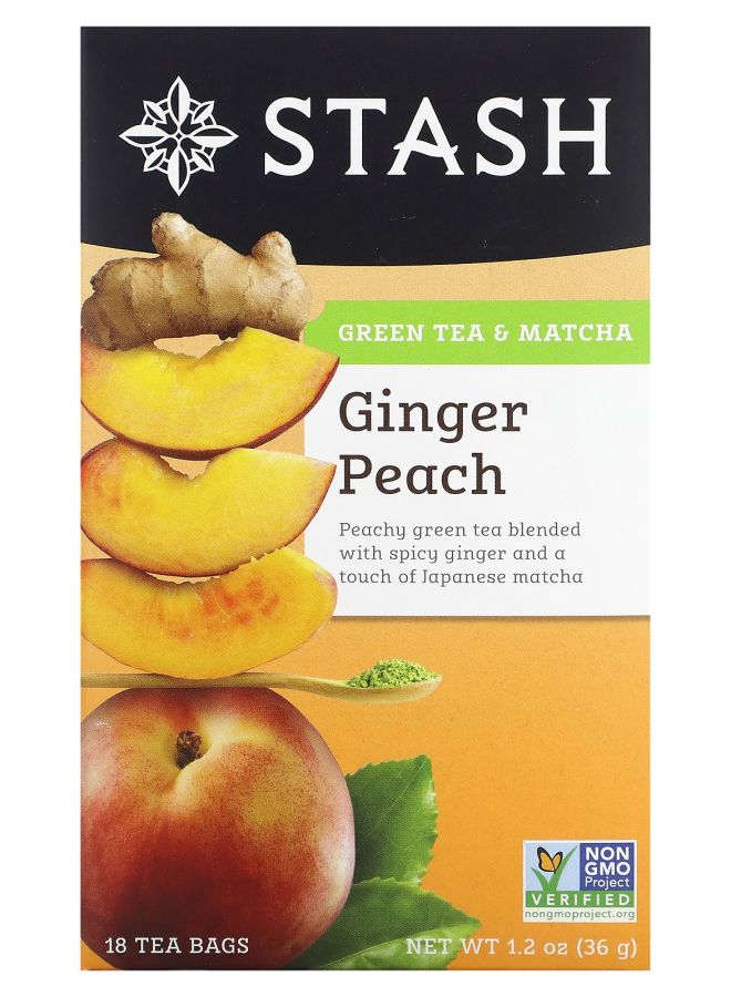 Stash Tea Green Tea & Matcha Ginger Peach 18 Tea Bags 1.2 oz (36 g)
