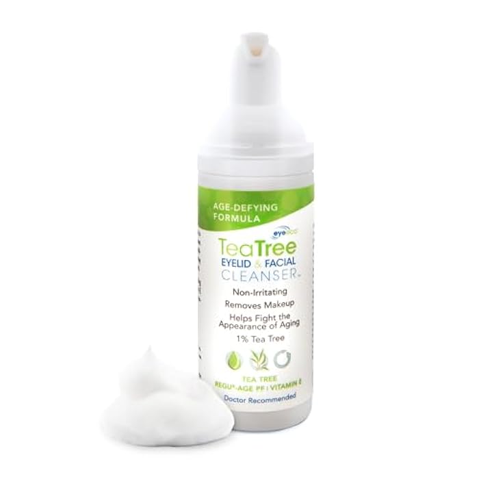 EYEECO Age-Defying Tea Tree Eyelid and Facial Cleanser - 180mL - Non-Irritating Eyelid Cleanser and Face Wash with Shea Butter and Vitamin E - Image 1