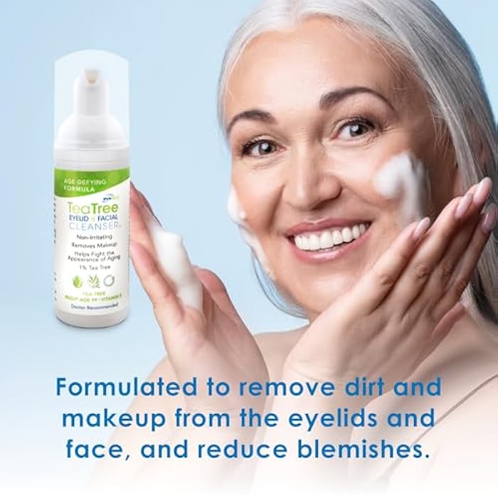 EYEECO Age-Defying Tea Tree Eyelid and Facial Cleanser - 180mL - Non-Irritating Eyelid Cleanser and Face Wash with Shea Butter and Vitamin E - Image 3