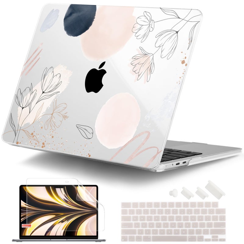 DONGKE for M4 MacBook Air 136 Inch Case 2025 2024 2023 2022 Model A3240 A3113 A2681 M3 M2 Chip Plastic Hard Shell Case Cover with Touch ID for MacBook Air 13 Inch M4 Abstract Flowers