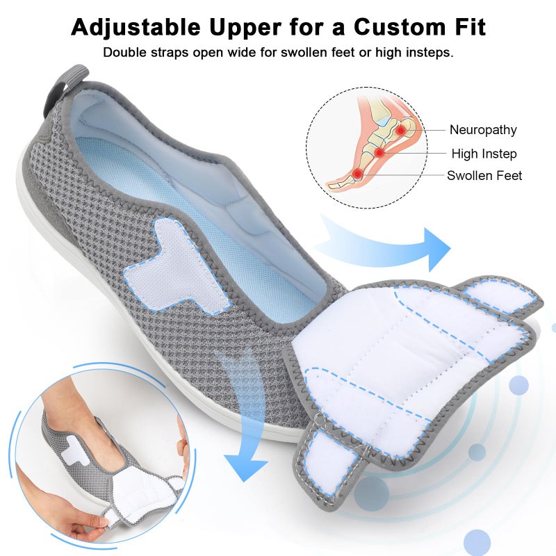 JOINFREE Walking Shoes for Women & Men Wide Toe Box Diabetic Shoes with Adjustable Upper Non Slip Casual Sneakers Comfortable for Swollen Feet, Edema, Arthritis & Elderly Light Grey Women 9/Men 7 - Image 4