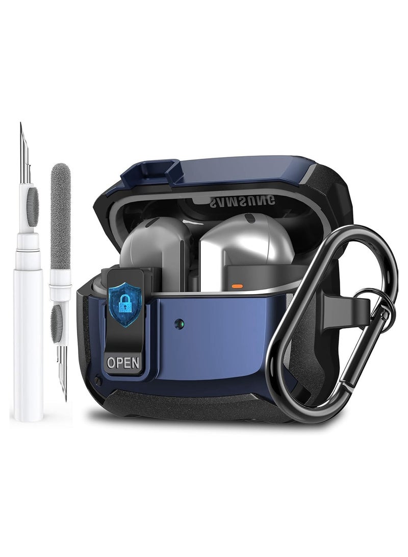 Lock Case Compatible with Samsung Galaxy Buds3 Pro/Galaxy Buds3(2024) with Keychain&Cleaner kit, Rugged Armor Designed Protection Cover with Secure Lock(Black Blue)  - Image 1
