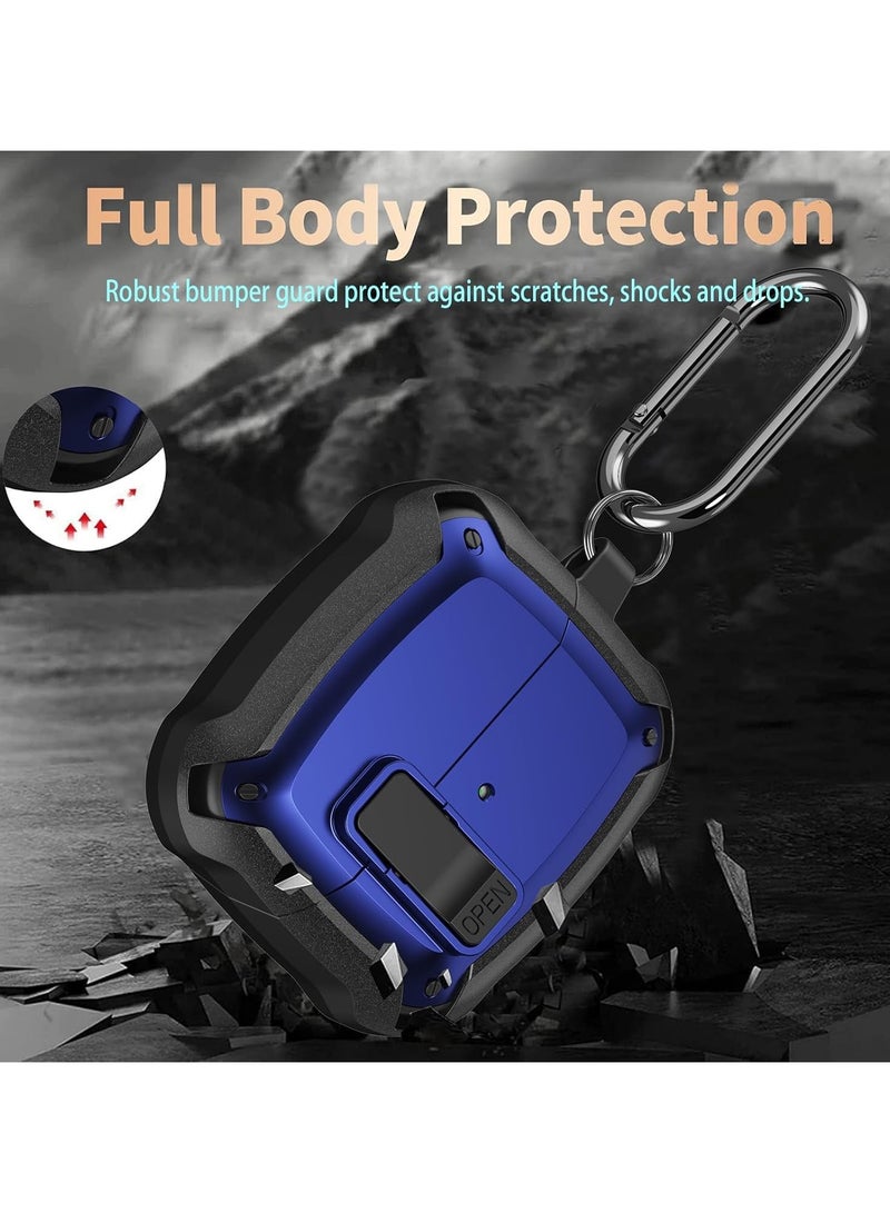 Lock Case Compatible with Samsung Galaxy Buds3 Pro/Galaxy Buds3(2024) with Keychain&Cleaner kit, Rugged Armor Designed Protection Cover with Secure Lock(Black Blue)  - Image 3