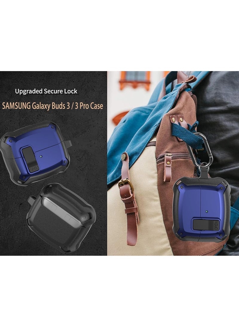 Lock Case Compatible with Samsung Galaxy Buds3 Pro/Galaxy Buds3(2024) with Keychain&Cleaner kit, Rugged Armor Designed Protection Cover with Secure Lock(Black Blue)  - Image 5