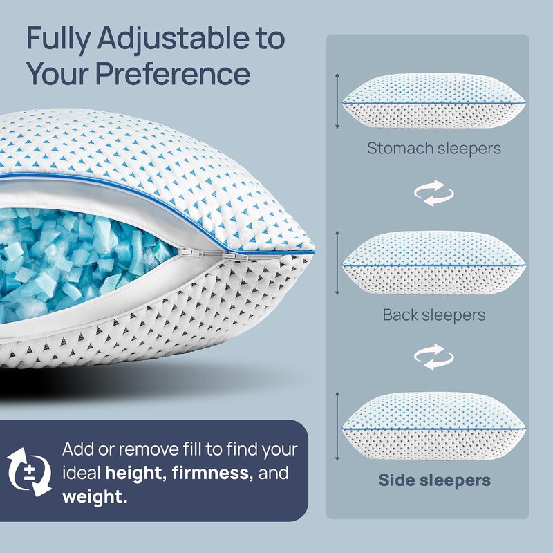 fulocean Cooling Shredded Memory Foam Travel & Camping Pillow Large, Adjustable College Dorm Pillow for Home-Like Comfort,Compressible Portable & Medium Firm Neck Support, Ideal Sleeping, Car, Airplane - Image 4