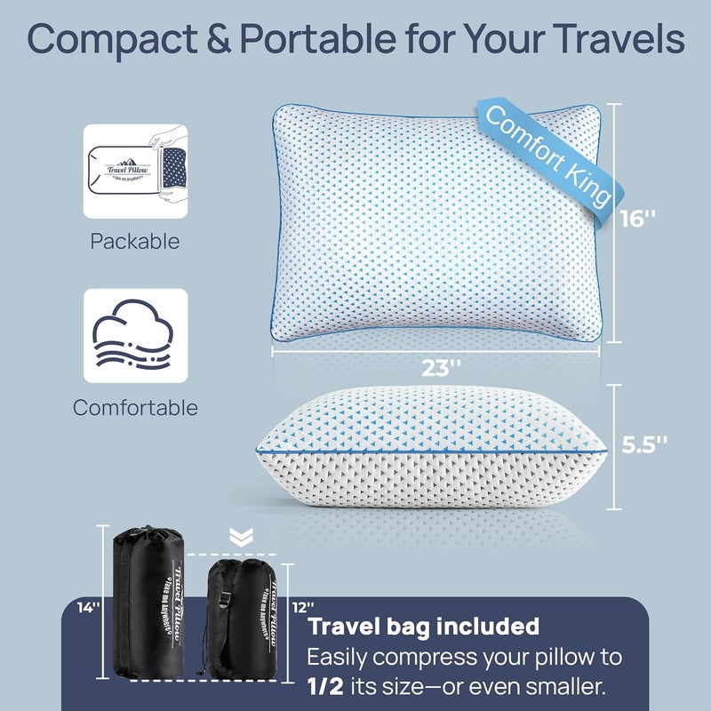 fulocean Cooling Shredded Memory Foam Travel & Camping Pillow Large, Adjustable College Dorm Pillow for Home-Like Comfort,Compressible Portable & Medium Firm Neck Support, Ideal Sleeping, Car, Airplane - Image 2