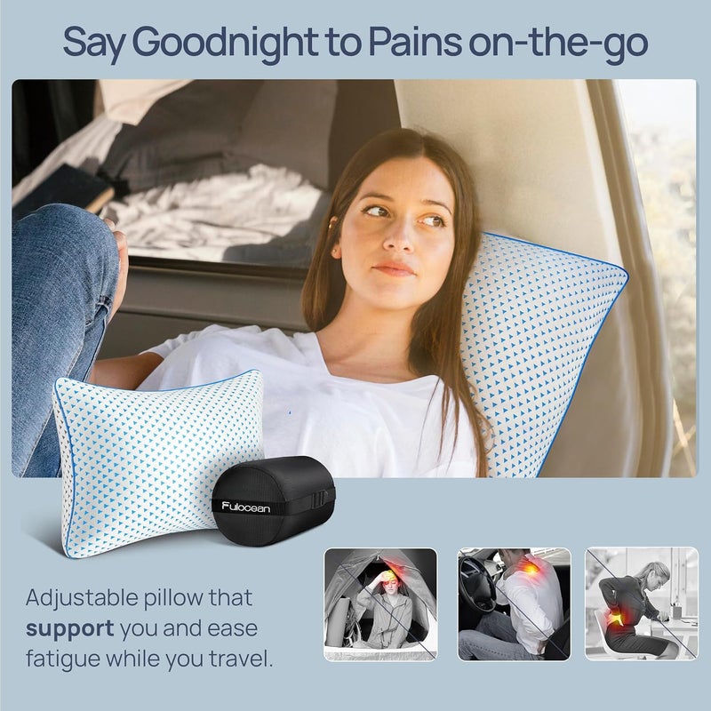 fulocean Cooling Shredded Memory Foam Travel & Camping Pillow Large, Adjustable College Dorm Pillow for Home-Like Comfort,Compressible Portable & Medium Firm Neck Support, Ideal Sleeping, Car, Airplane - Image 3