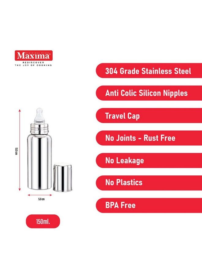Maxima Aayush Stainless Steel Baby Feeding Bottle Steel Milk Feeding Bottle Water & Juice Feeding Nipple Bottle 250 Ml ; Easy Hold To Hold Bottle (250 Ml) - Image 3