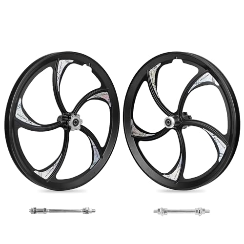BALINGE 20" Aluminum Alloy One-Piece Bike Wheels – 5-Spoke Rim with Disc Brake & Freewheel Hub, 420mm Diameter, 30mm Width, Schrader Valve,Nylon Brake Pads, Solid axles，for Mountain/Folding/Kids/BMX Bikes - Image 1