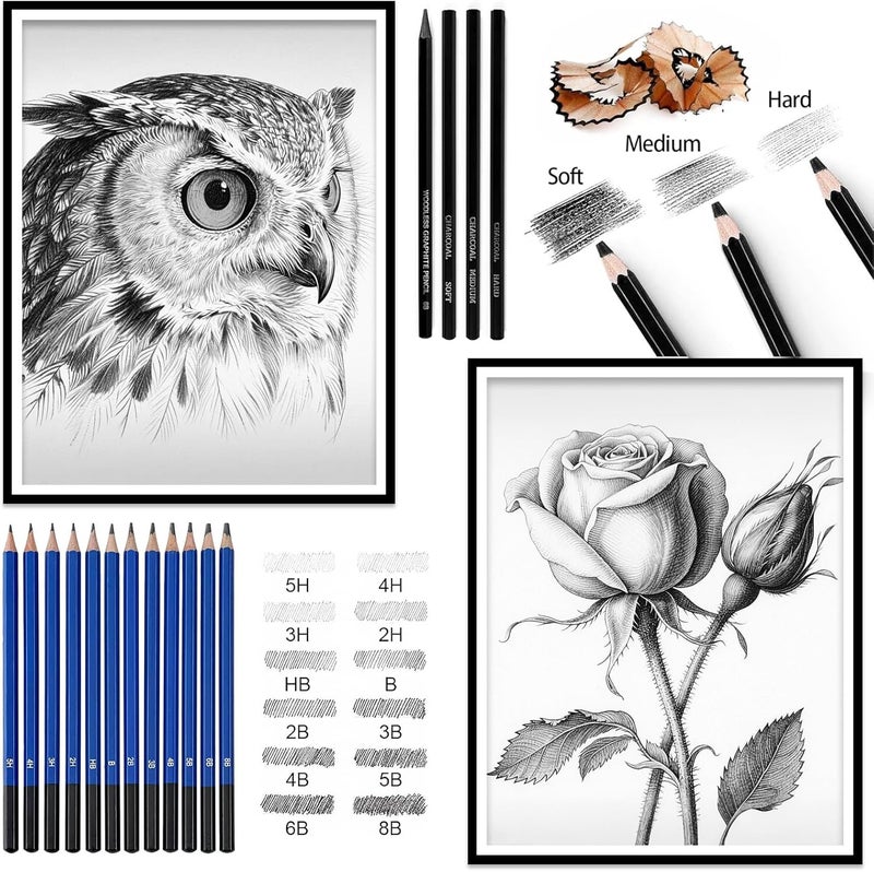 MIAOKE 145-Piece Drawing Art Supplies with Sketchbook, Including Sketch Book, Graphite, Coloured Pencils and Sketch Pencils, Suitable for Beginners and Professional Artists - Image 3