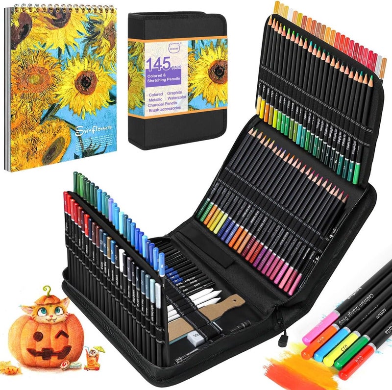 MIAOKE 145-Piece Drawing Art Supplies with Sketchbook, Including Sketch Book, Graphite, Coloured Pencils and Sketch Pencils, Suitable for Beginners and Professional Artists - Image 1